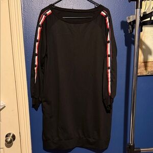 Black Long Sleeve Tunic Dress with Red,White & Blue Stripe Detail